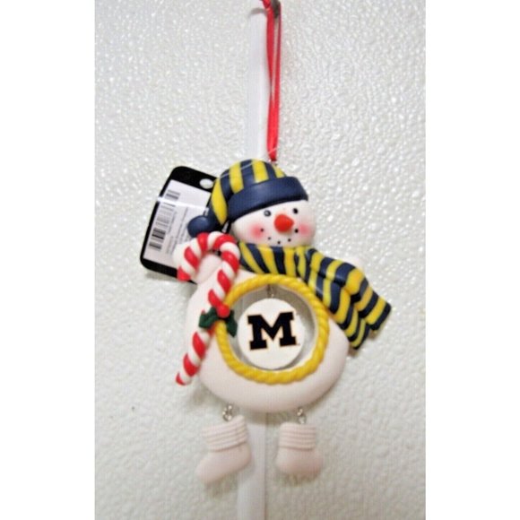 NCAA Michigan Wolverines Clay Dough Snowman Xmas Ornament Team Sports America - Picture 1 of 2